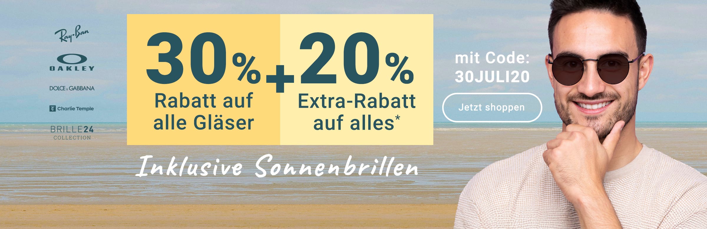 30% Rabatt auf alle Gläser + 20% Extra-Rabatt auf alles (inklusive Sonnenbrillen) - mit Code: 30JULI20