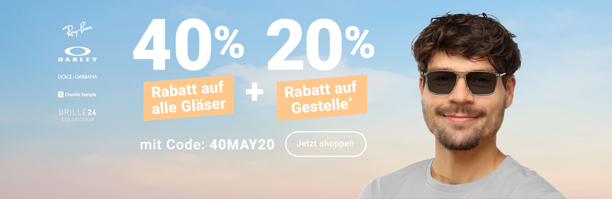 40% Rabatt auf alle Gläser + 20% Rabatt auf Gestelle (inklusive Markenbrillen) - mit Code: 40MAY20