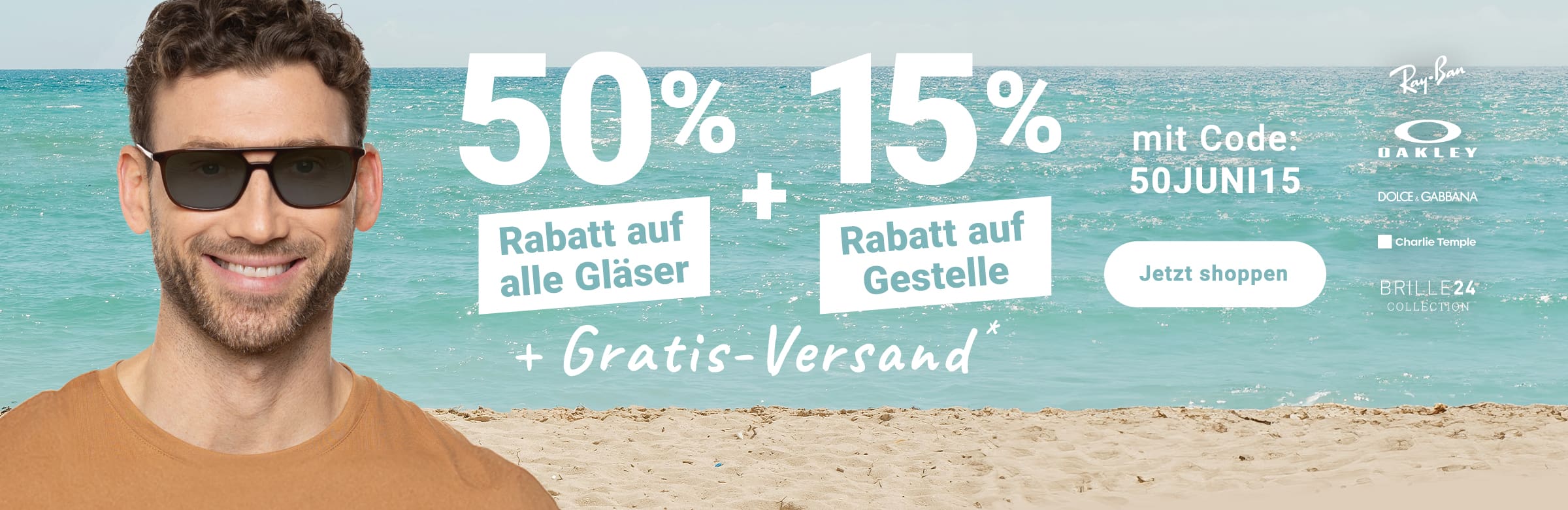 50% Rabatt auf alle Gläser + 15% Rabatt auf Gestelle + Gratis-Versand (inklusive Markenbrillen) - mit Code: 50JUNI15