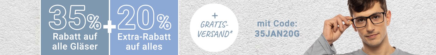 35% Rabatt auf alle Gläser + 20% Extra-Rabatt auf alles + Gratis Versand mit code 35JAN20G