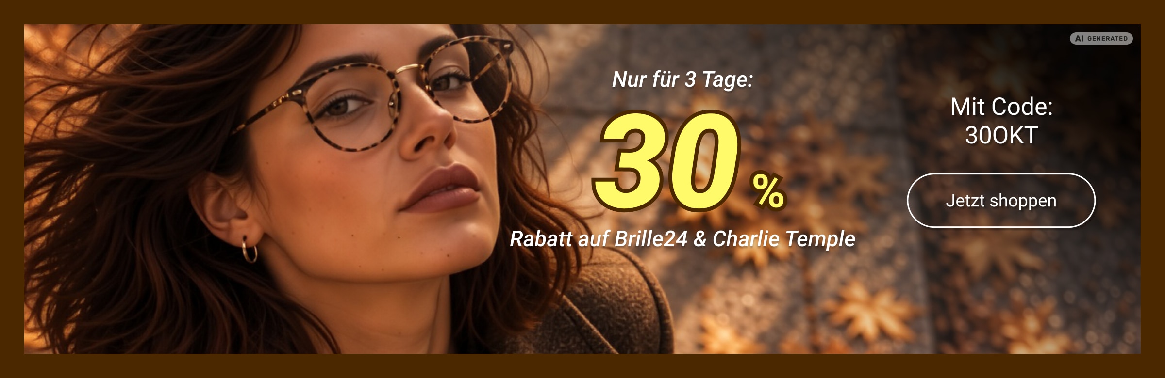 Nur für 3 Tage: 30% Rabatt auf Brille24 & Charlie Temple mit Code: 30OKT - jetzt shoppen