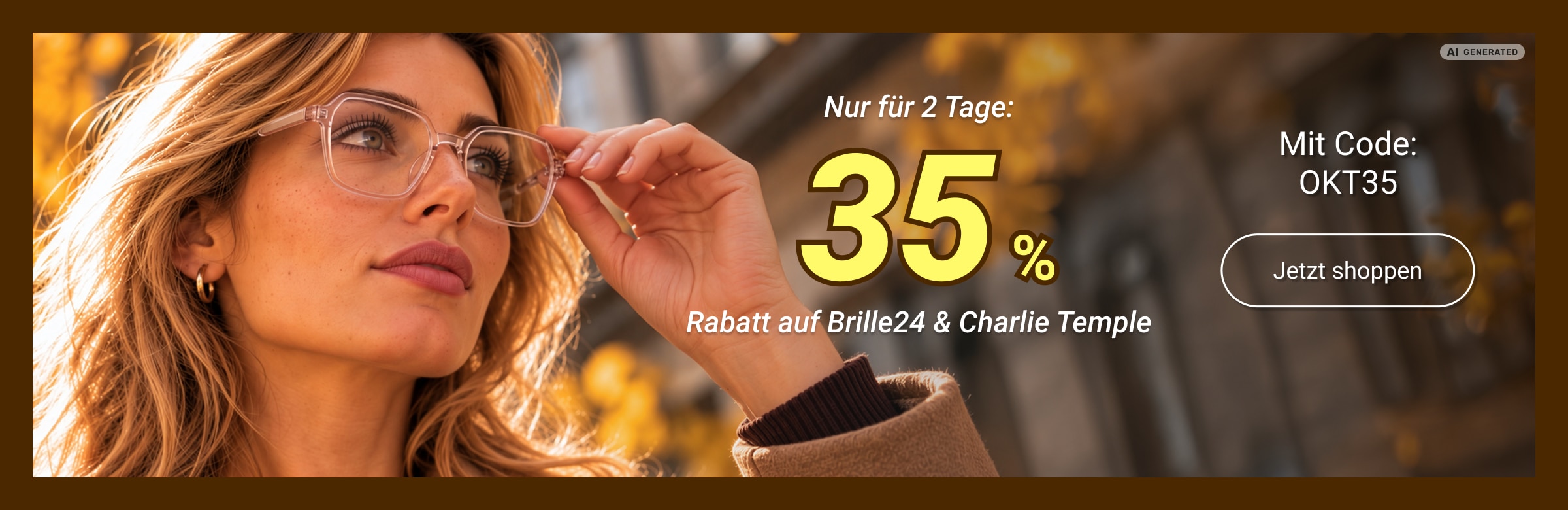 Nur für 2 Tage: 35% Rabatt auf Brille24 & Charlie Temple mit Code: OKT35 - jetzt shoppen