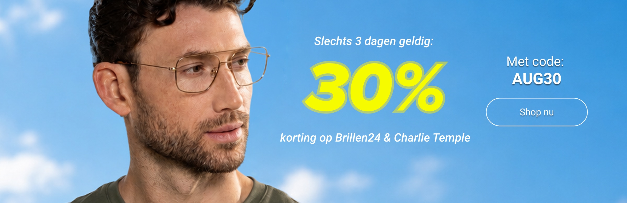Slechts 3 dagen geldig: 30% korting op Brillen24 & Charlie Temple met code: AUG30 - shop nu