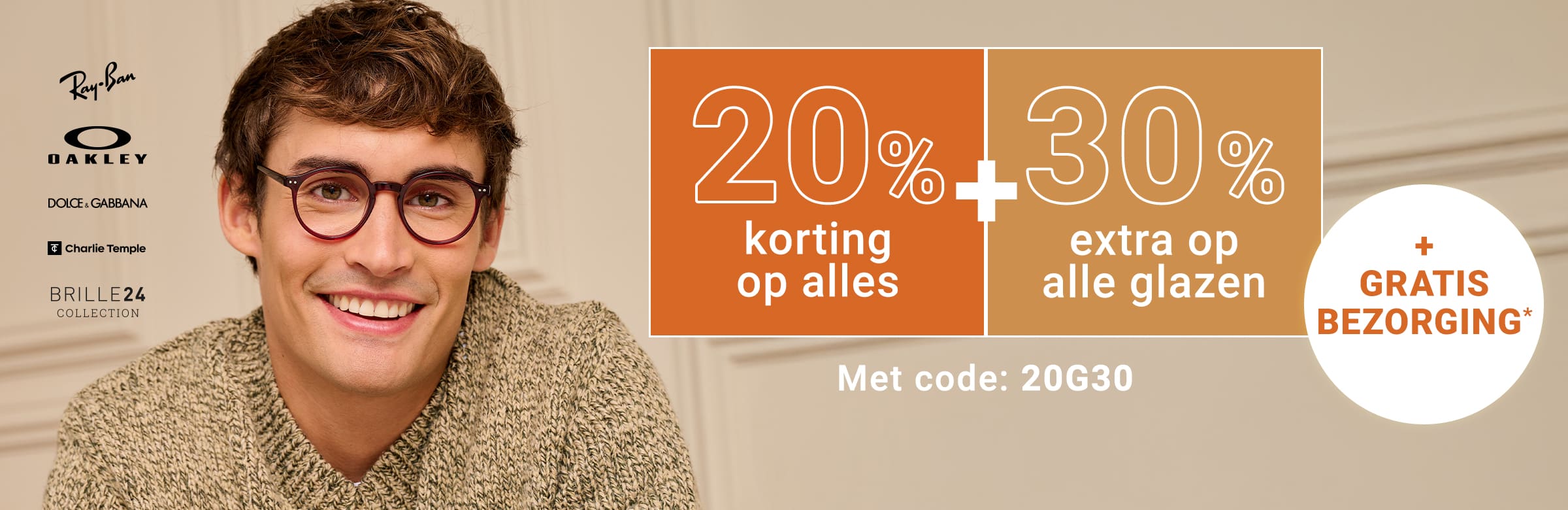 20% korting op alles + 30% extra op alle glazen + gratis bezorging met code: 20G30