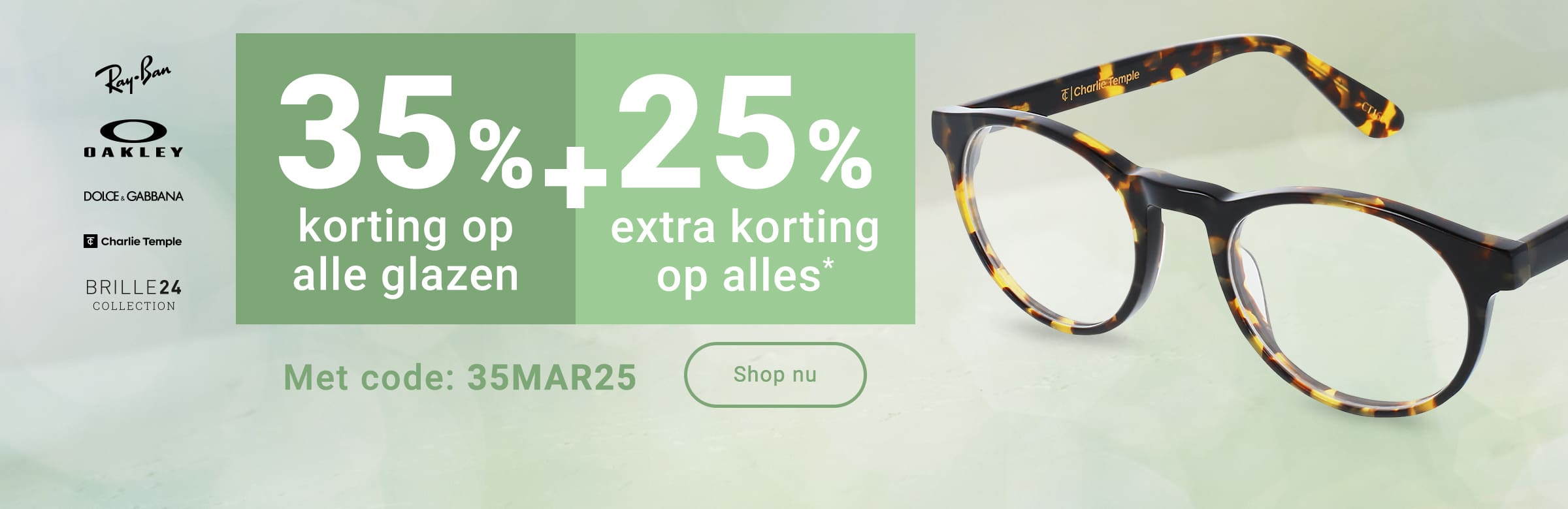 35% korting op alle glazen + 25% extra korting op alles met code: 35MAR25