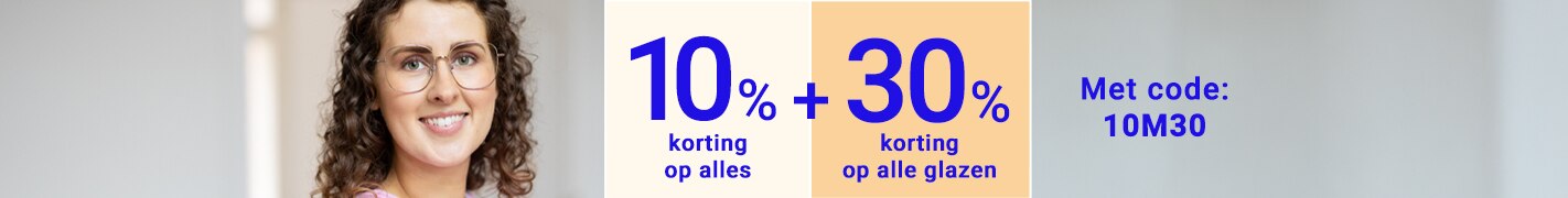 10% korting op alles + 30% korting op alle glazen met code 10M30