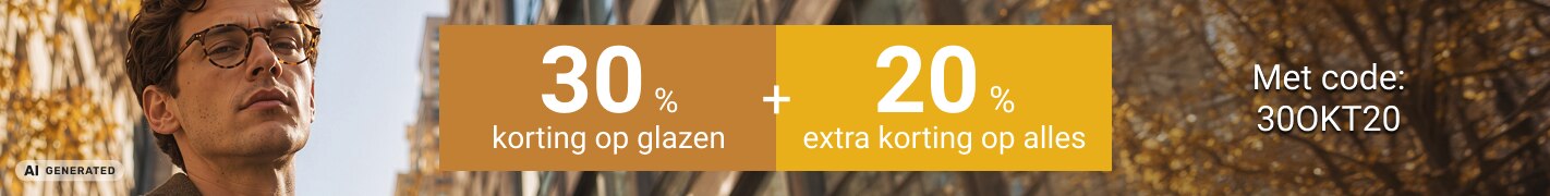 30% korting op glazen + 20% extra korting op alles met code: 30OKT20