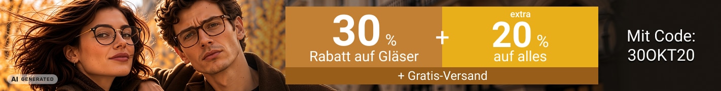 30% Rabatt auf Gläser + 20% extra auf alles + Gratis-Versand mit Code: 30OKT20