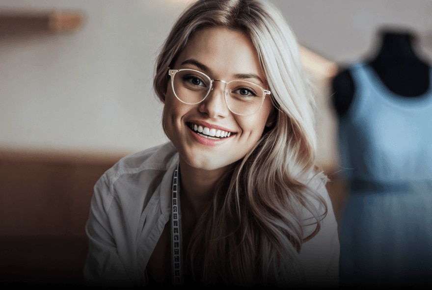 Eine lächelnde junge Frau mit Brille